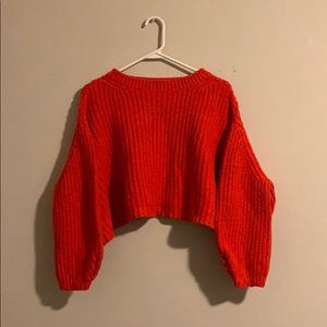 Anthropologie tomato red Moth Cropped Sweater